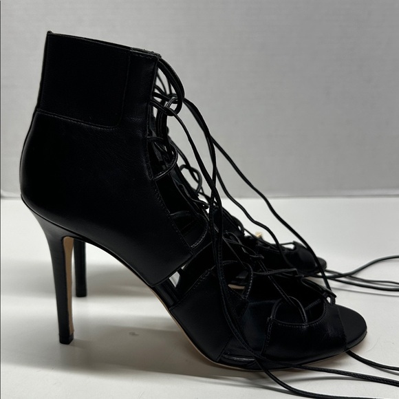 Jimmy Choo Heels Caged Lace Up Open Toe High Heeled Shoes Leather Black 37.5 - Picture 5 of 11